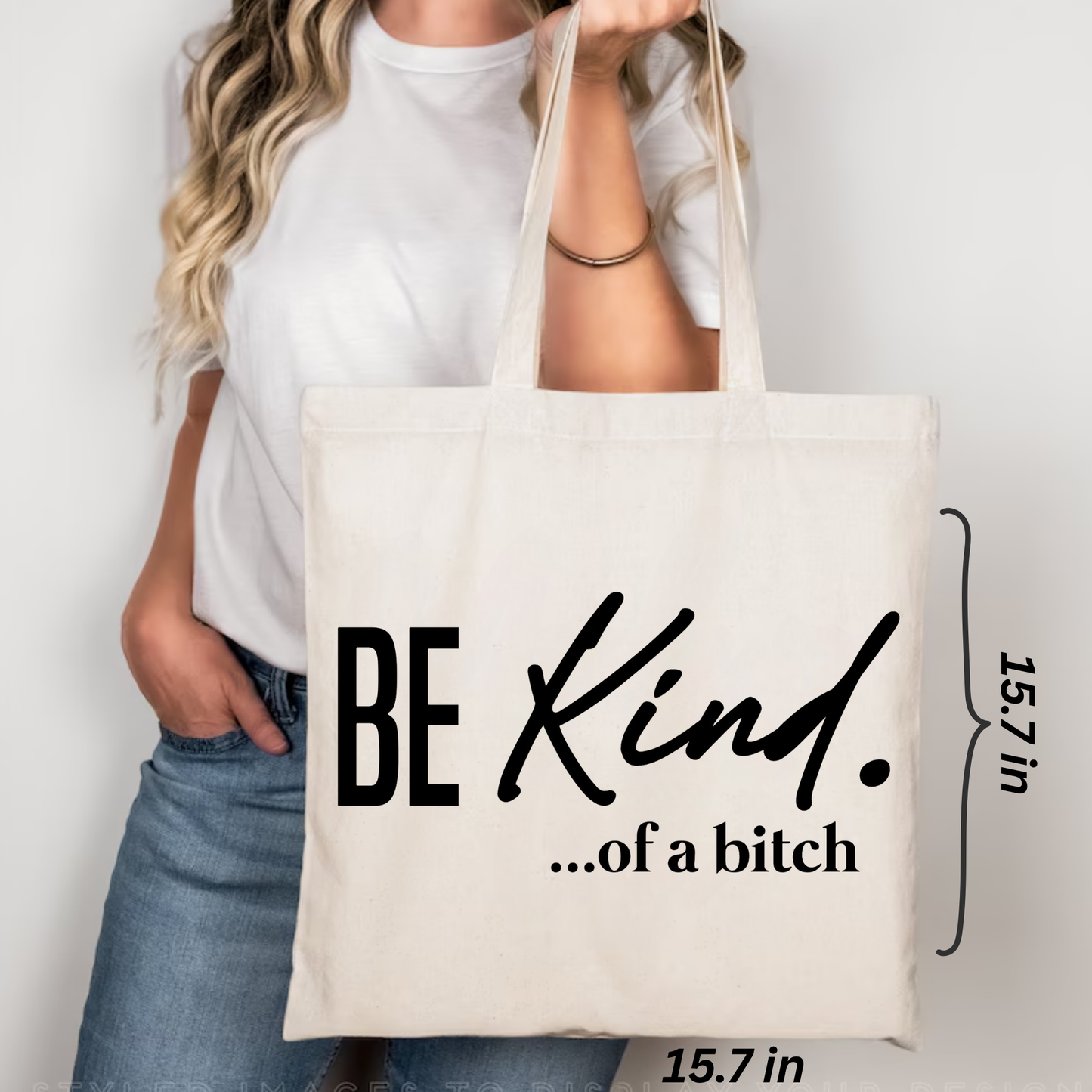 Tote bag sizing graphic showing dimensions and design placement