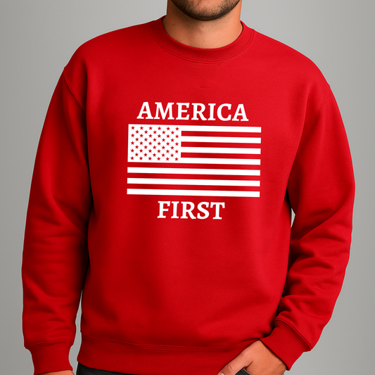 Men's America First Patriotic Sweatshirt – USA Flag Crewneck