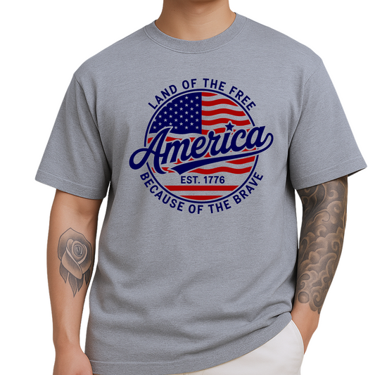 America 1776 Shirt – Land of the Free Because of the Brave – Men’s Patriotic T-Shirt