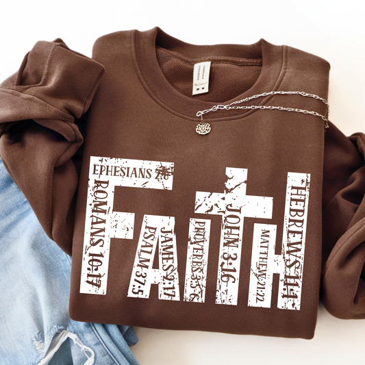 Brown sweatshirt with white text design on a white background