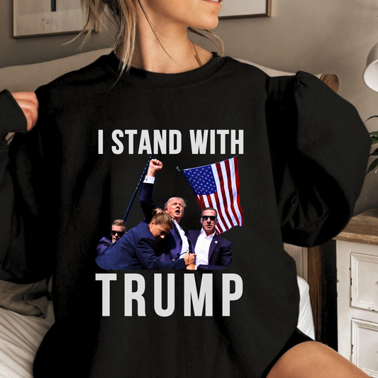 I Stand With Trump Sweatshirt – Patriotic USA Flag Conservative Pullover