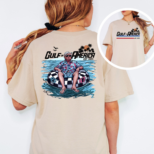 Back view of float graphic T-shirt in pastel pink