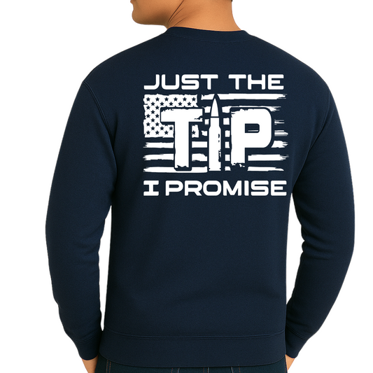 Navy blue funny 2nd ammendment sweatshirt with white graphic and text on the back