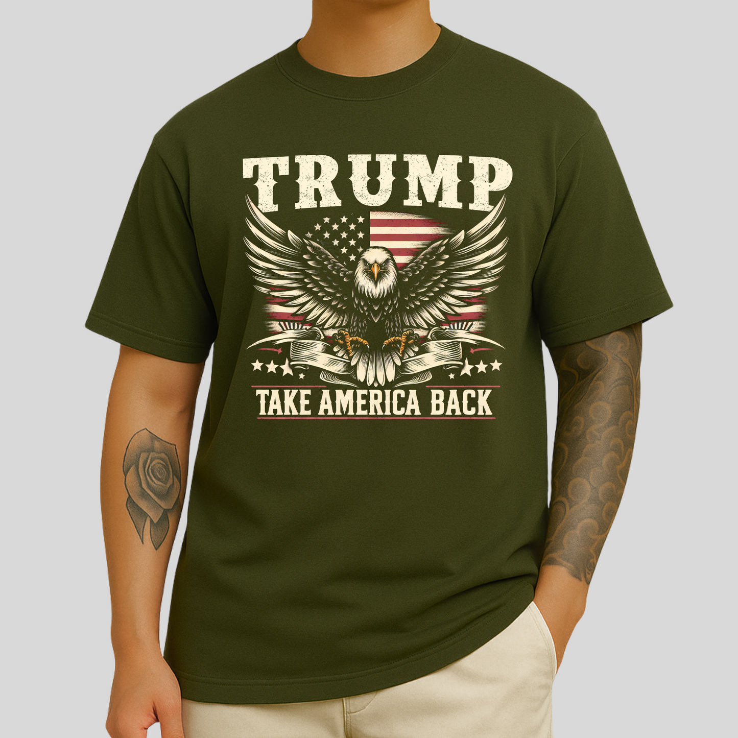 Bold patriotic graphic tee with eagle and stars illustration