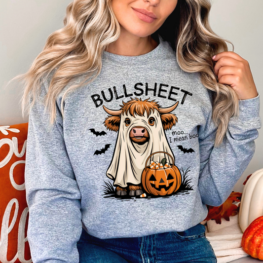 Bullsheet Halloween pullover – gray cute cow ghost design