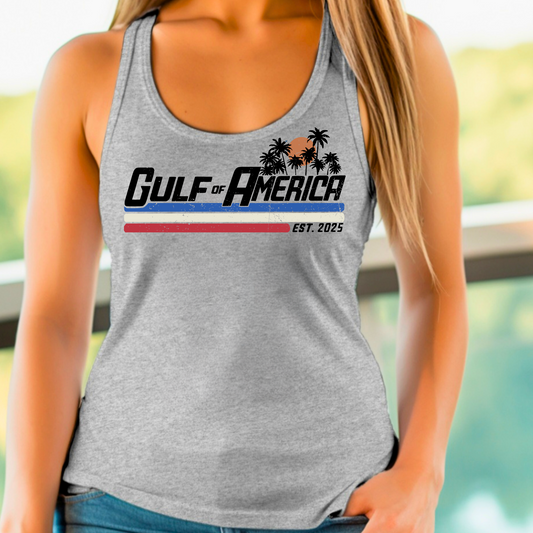 Woman wearing Donald Trump Patriotic Beach Tank Top ,tropical conservative beachwear