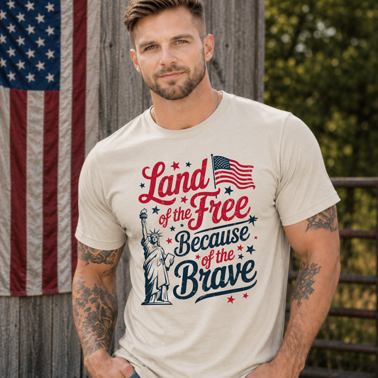 Land of the Free Because of the Brave Men's Patriotic Shirt