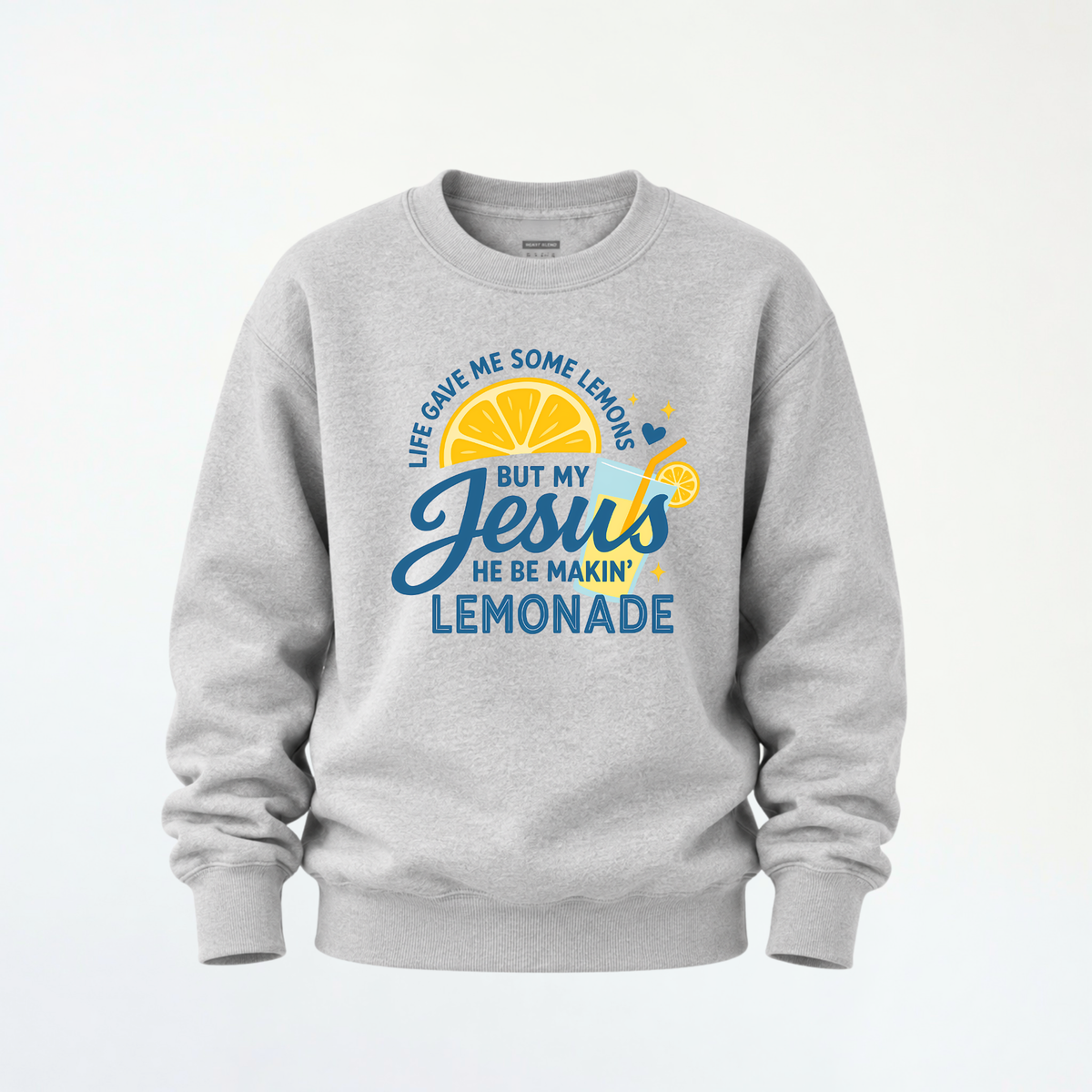Sports gray youth crewneck sweatshirt shown on a clean background with the Jesus Be Makin’ Lemonade graphic.