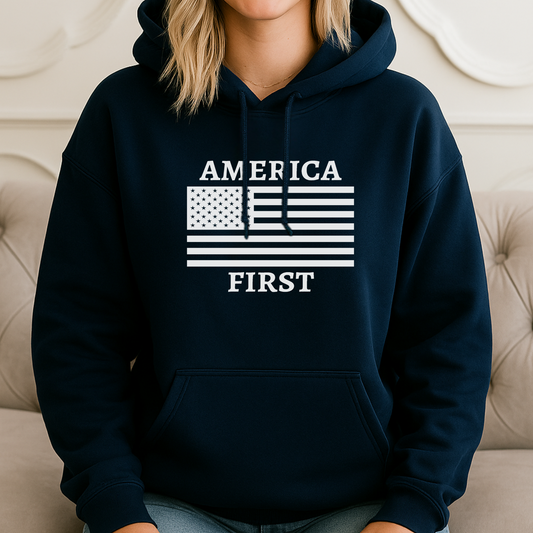 Navy America First hoodie for women – patriotic USA pullover