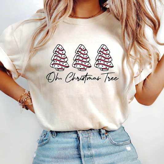 WHITE “Oh Christmas Tree” women’s unisex t-shirt with festive holiday tree graphic design – perfect for Christmas outfits, parties, and winter fashion.