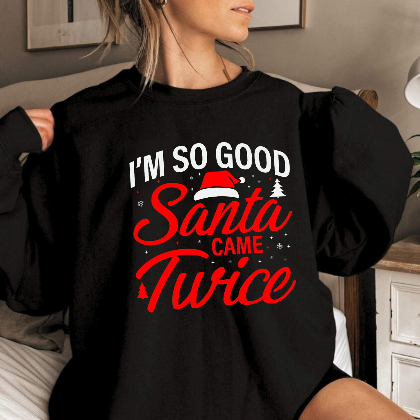 Oversized black Christmas sweatshirt with Santa hat design