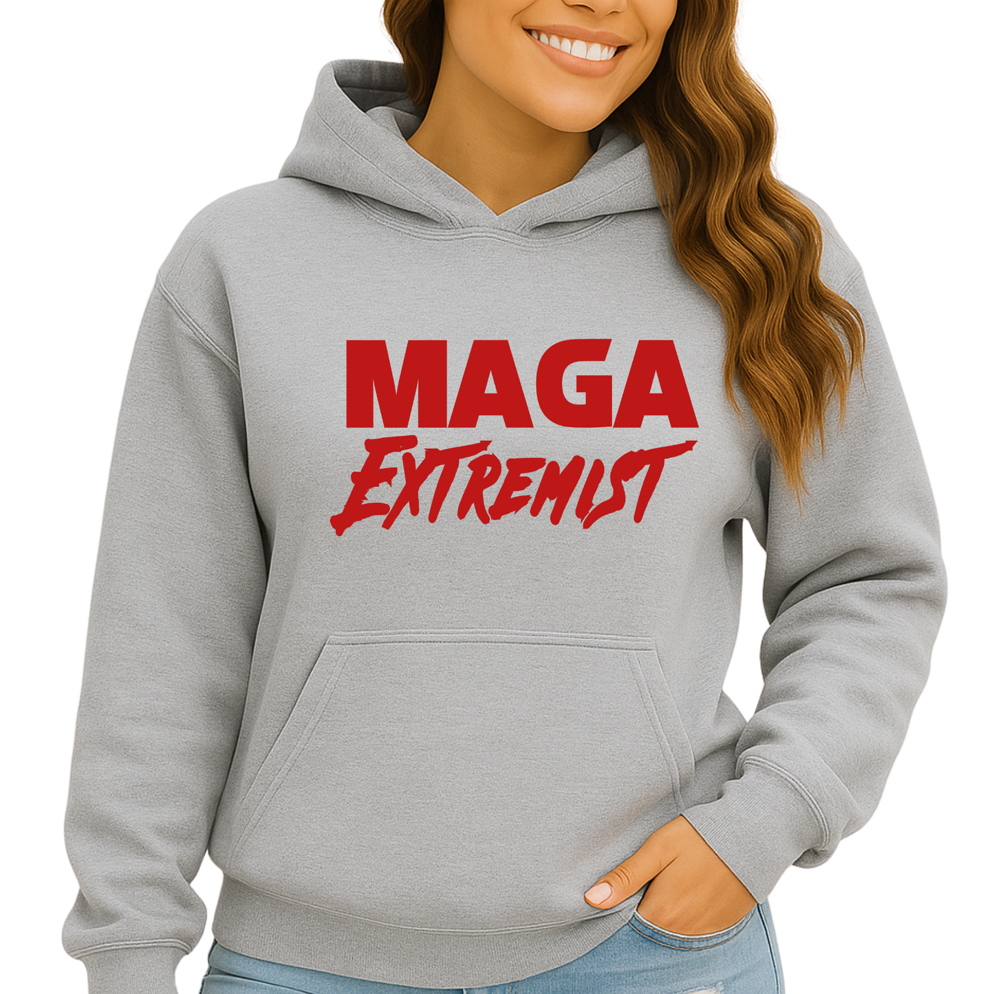 Sports gray MAGA Extremist hoodie flat lay