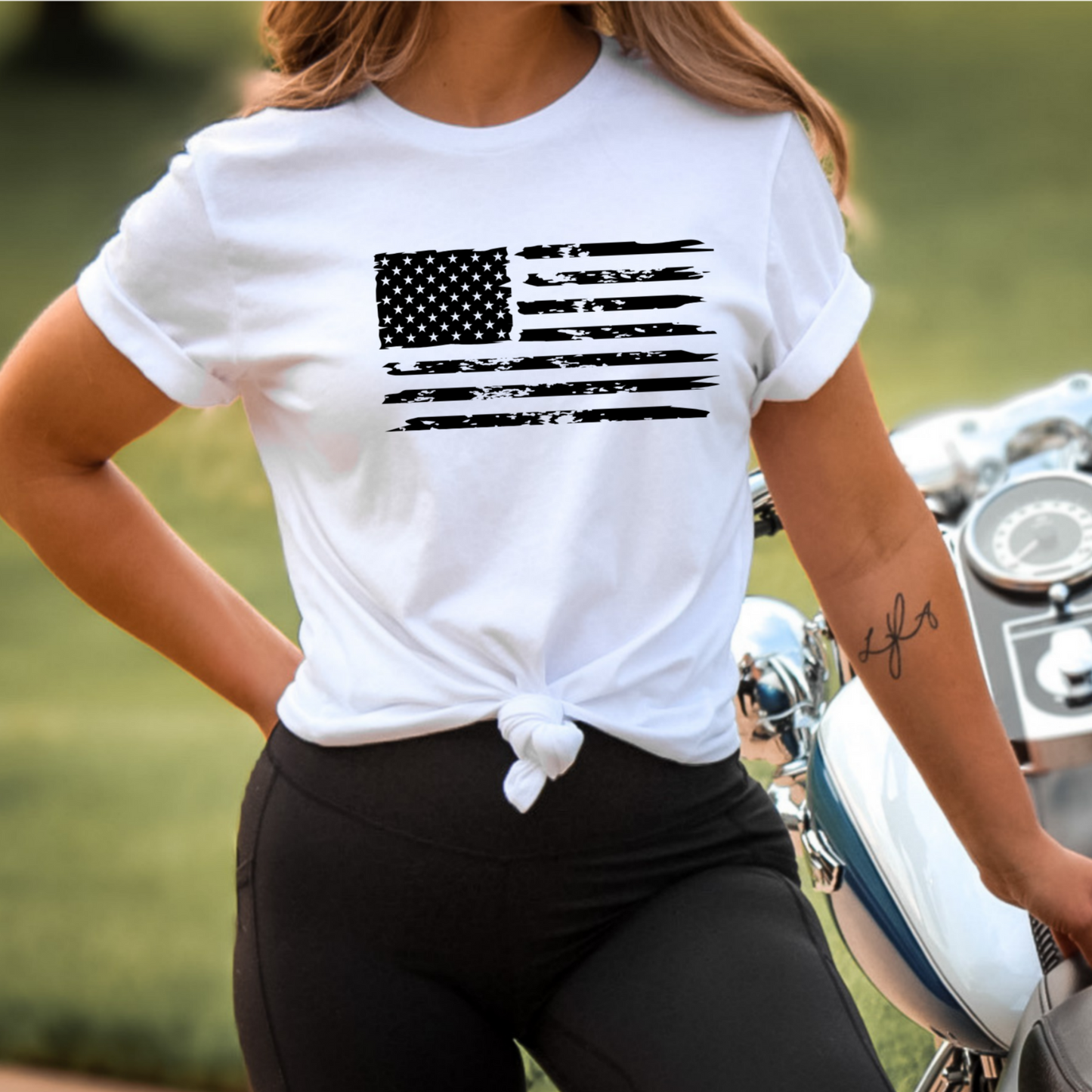 White Pro God Pro Gun Pro Life Pro Trump shirt with black flag graphic – patriotic design