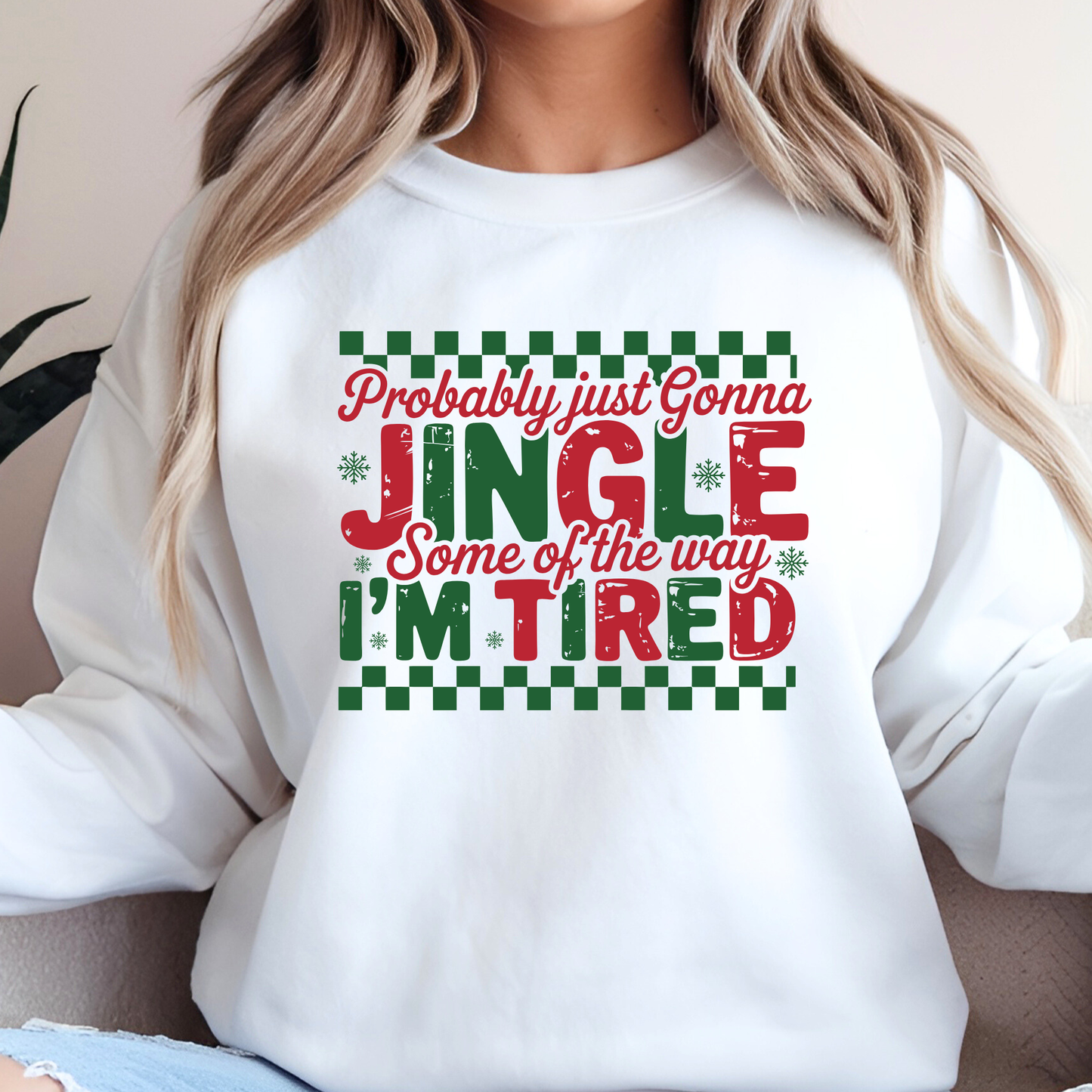 White sweatshirt with festive design styled for women