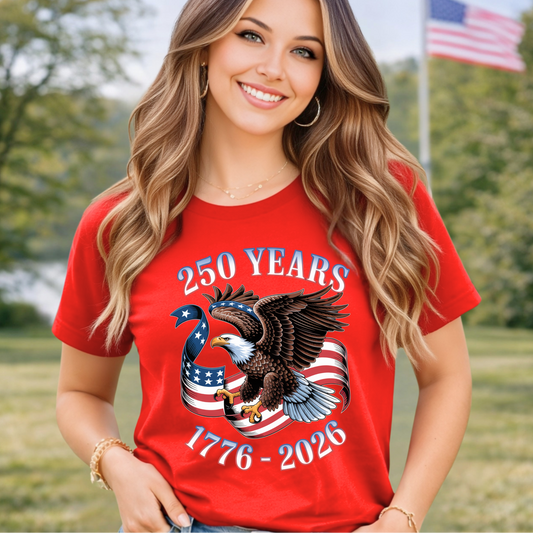 Womens red America 250 shirt eagle graphic 1776 2026 patriotic t-shirt