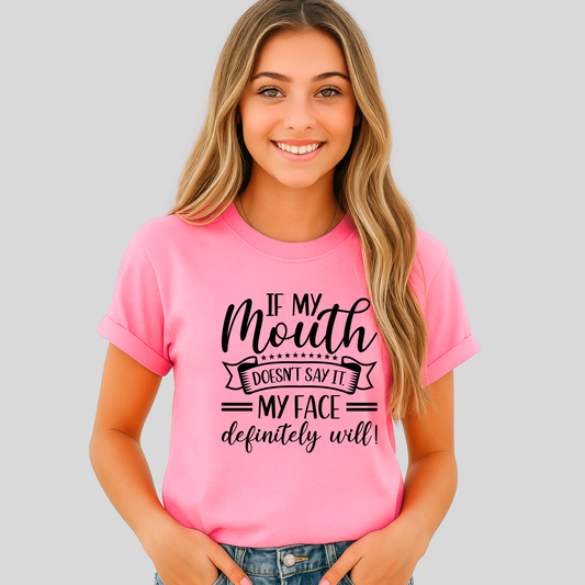 Teen girl in bright pink tee smiling confidently