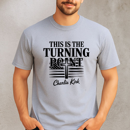 This Is The Turning Point Charlie Kirk shirt — sport gray version with patriotic design
