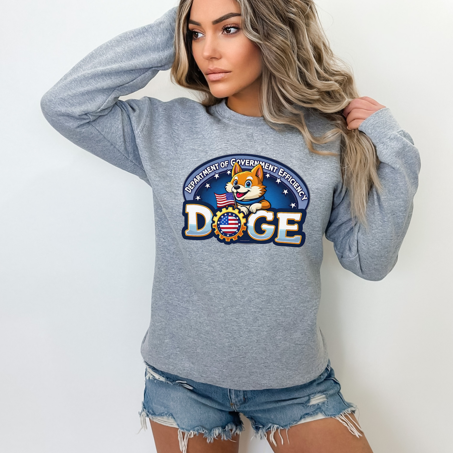 D.O.G.E. Sweatshirt – Funny Patriotic Unisex Crewneck for Women