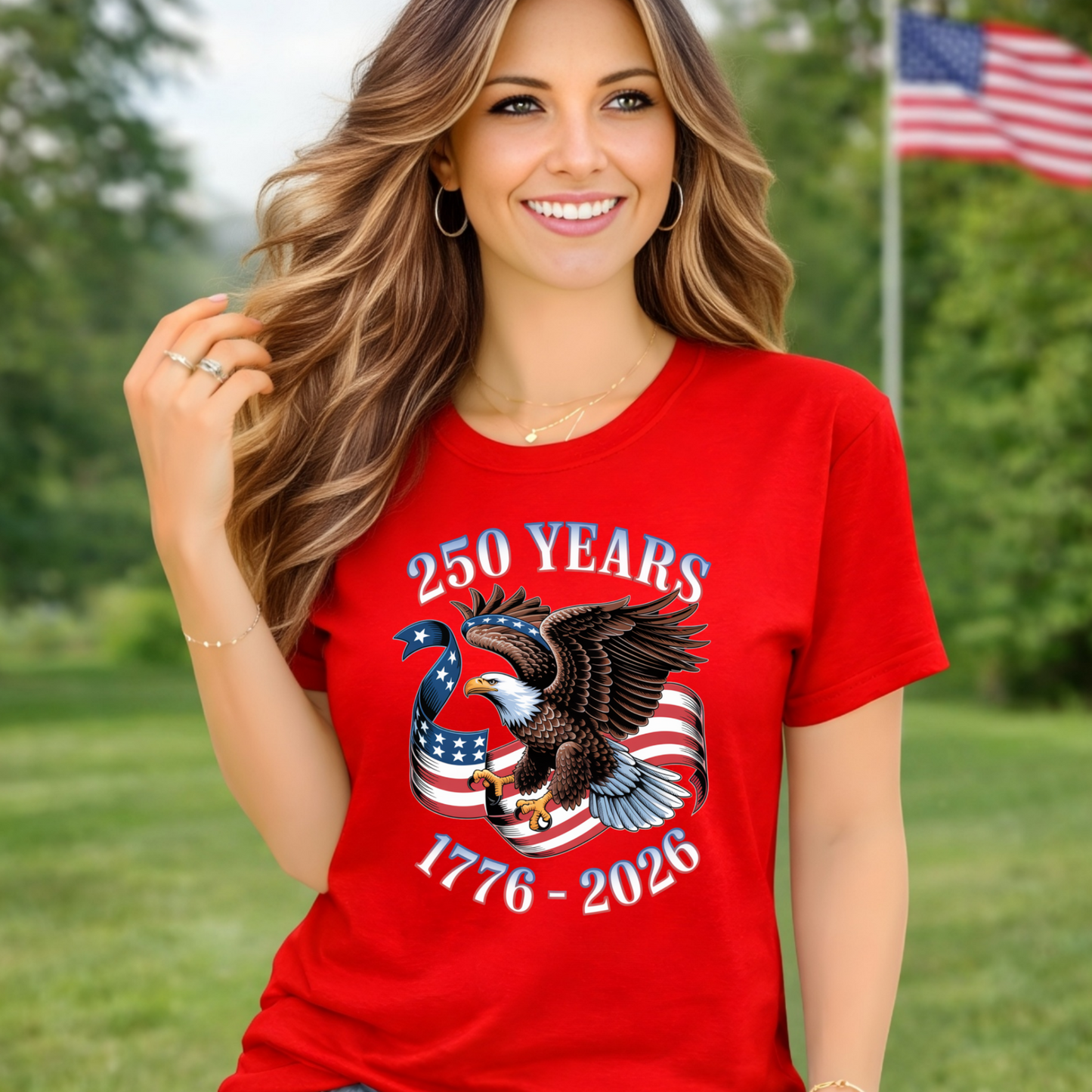 Womens red America 250 shirt eagle graphic 1776 2026 patriotic t-shirt
