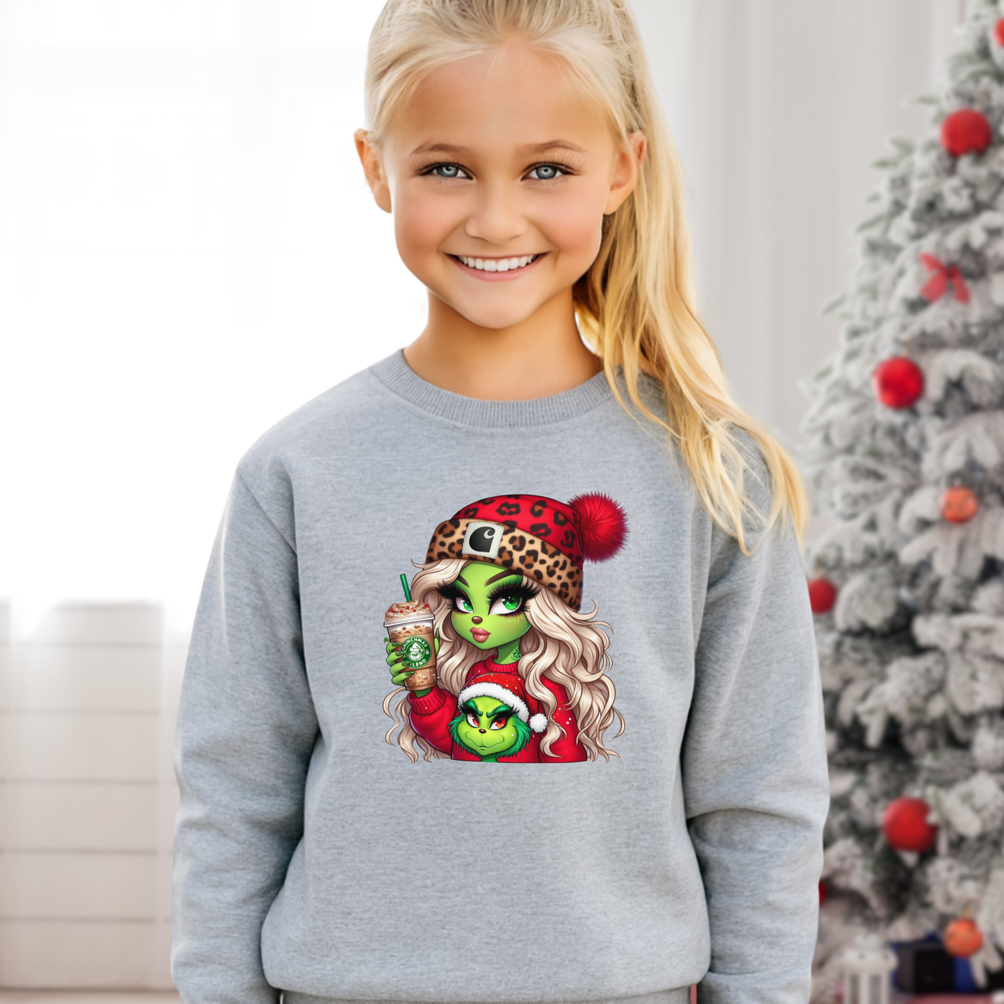 Youth “Boujee Green Girl” Christmas Sweatshirt – Girls Soft Fleece Holiday Pullover
