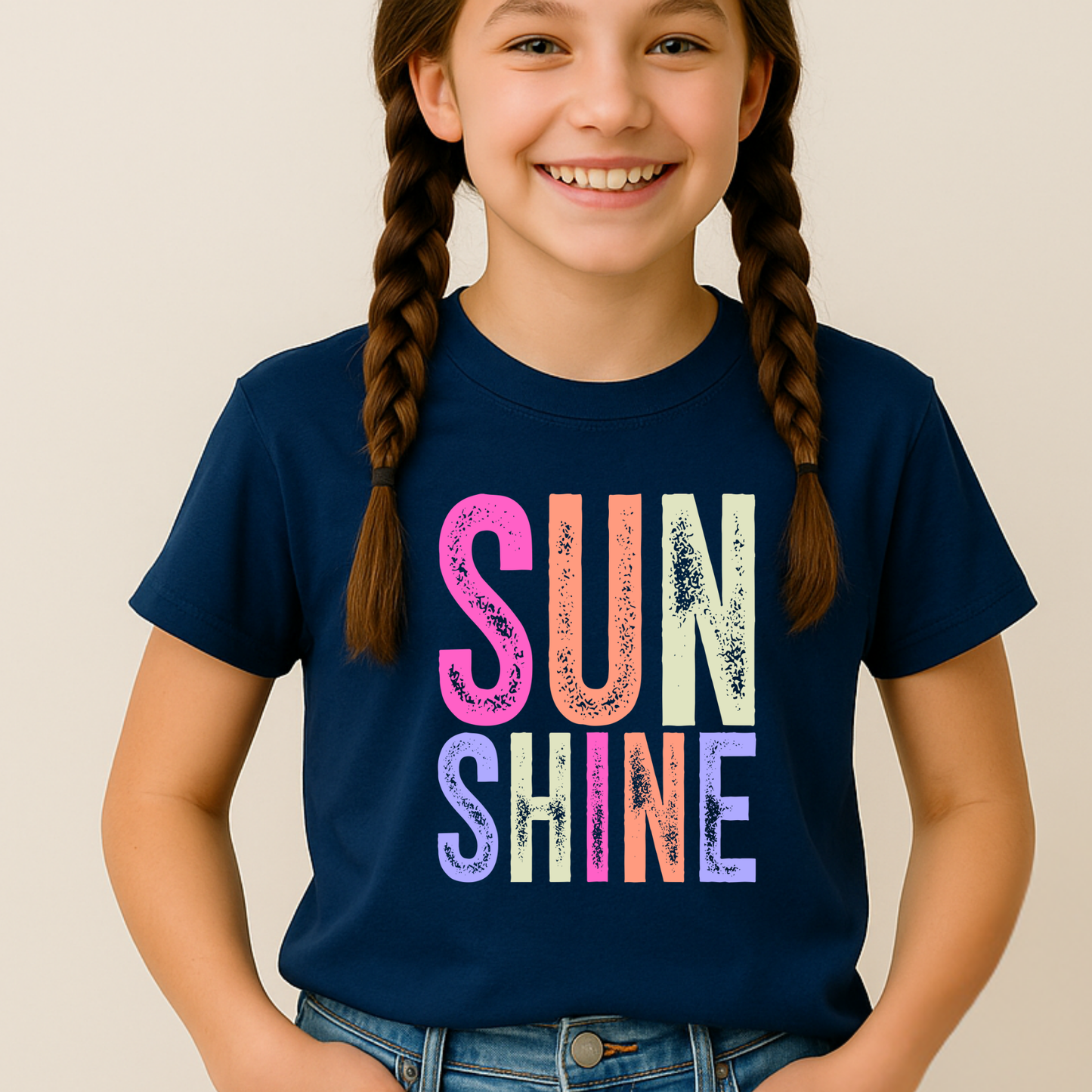 Colorful Sunshine Youth T-Shirt – Summer Graphic Tee for Girls