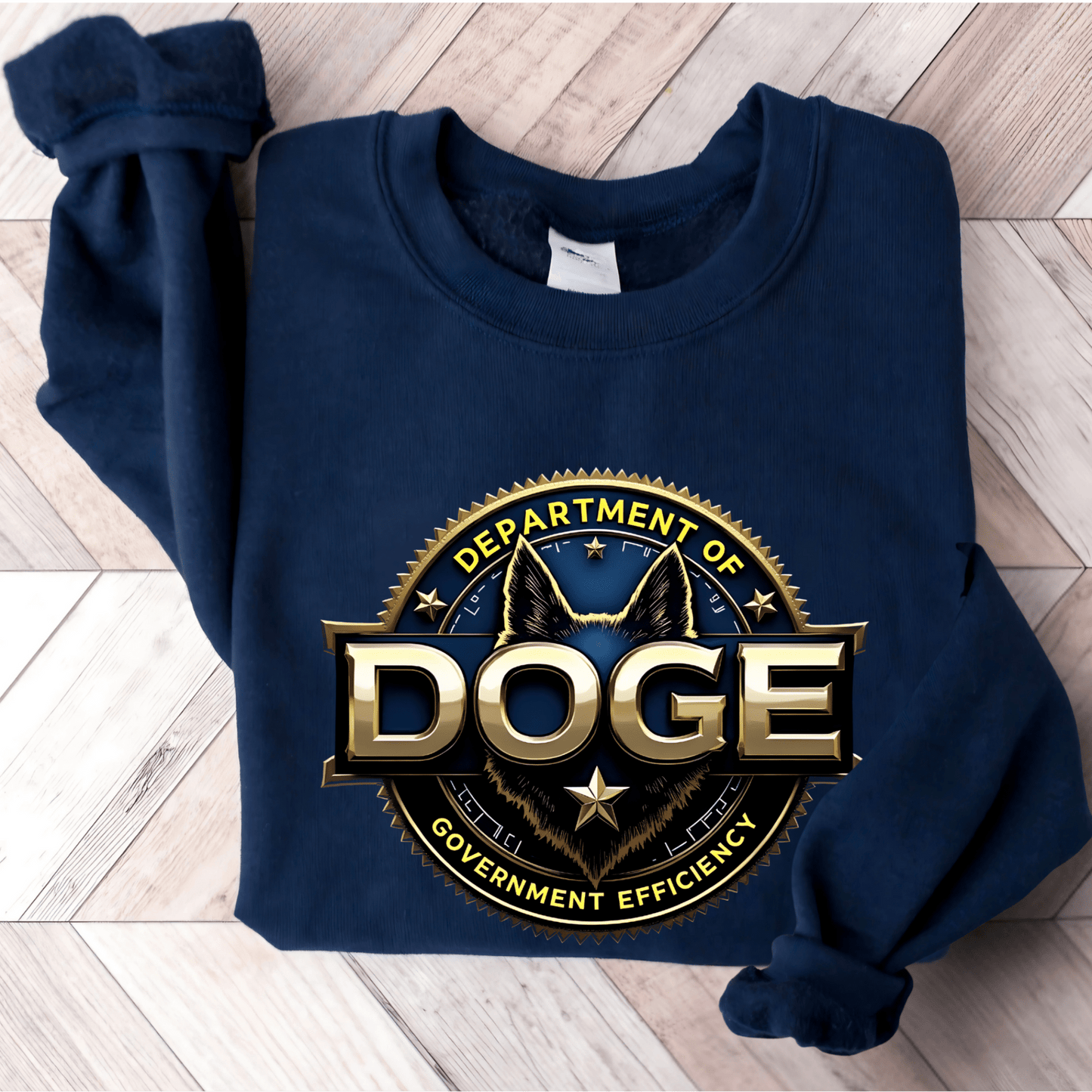 Unisex 'DOGE Dept of Government Efficiency' Graphic Sweatshirt– Political Humor Sweatshirt - The Right Side PrintsUnisex 'DOGE Dept of Government Efficiency' Graphic Sweatshirt– Political Humor SweatshirtUnisex SweatshirtNavySmall