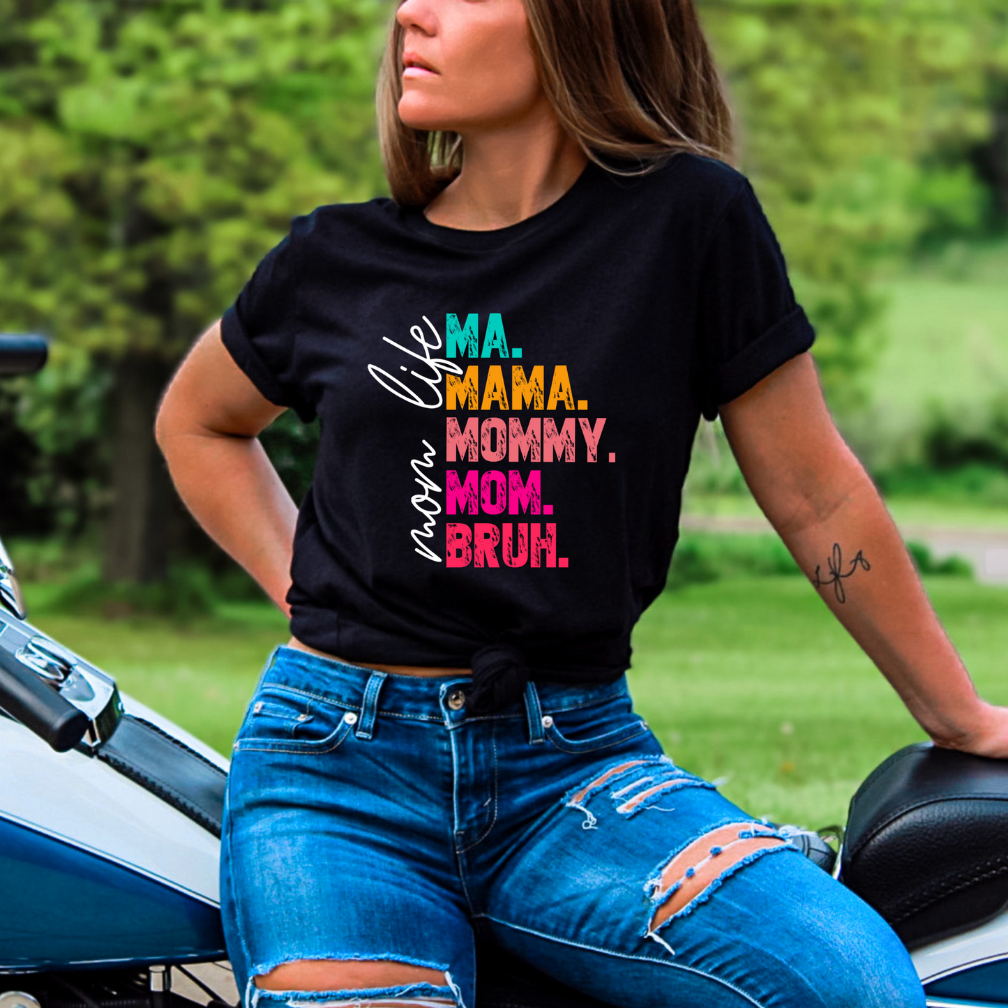 Funny and relatable mom shirt – colorful Ma Mama Mommy Mom Bruh print
