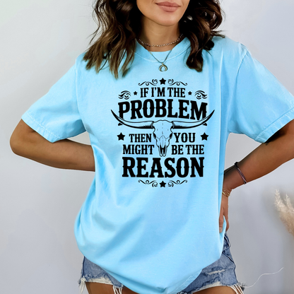 Light blue shirt – relaxed western outfit with bold graphic