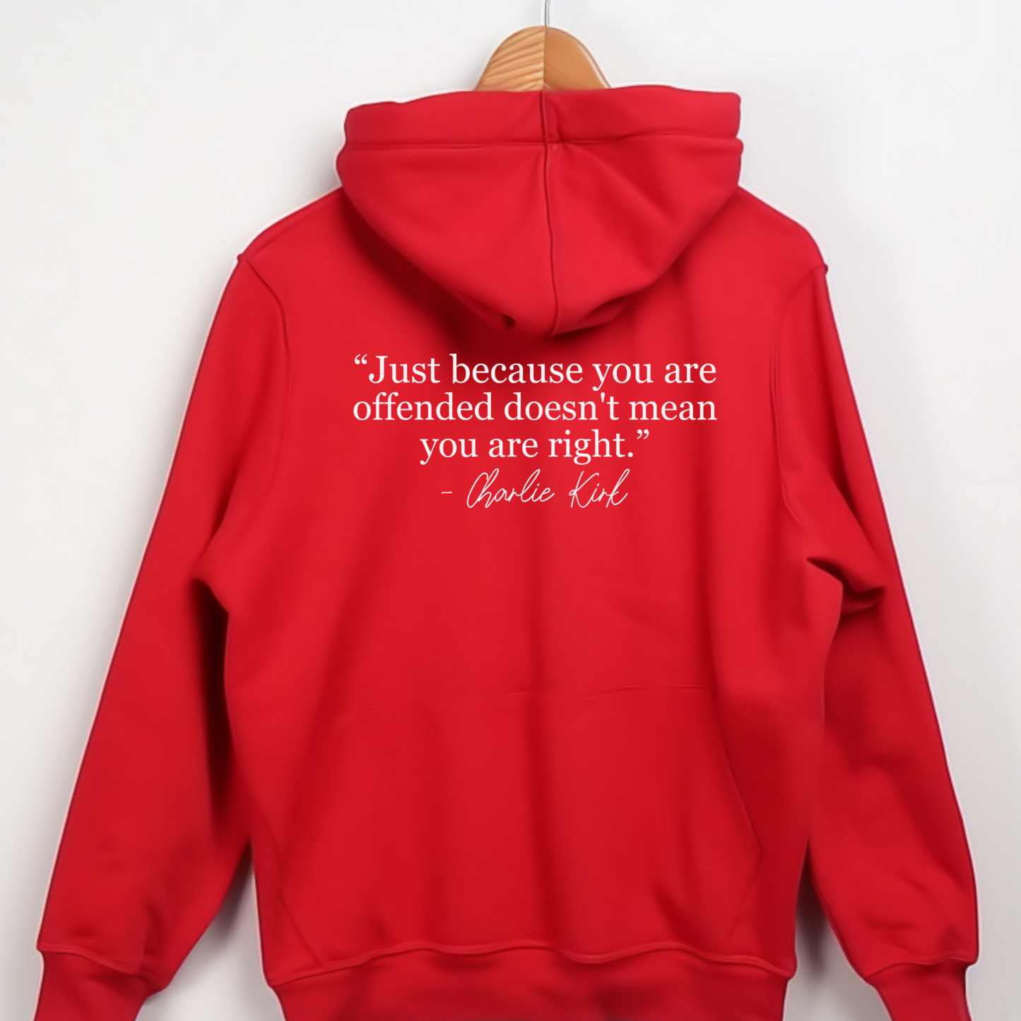 Red FREEDOM women’s hoodie back view with quote