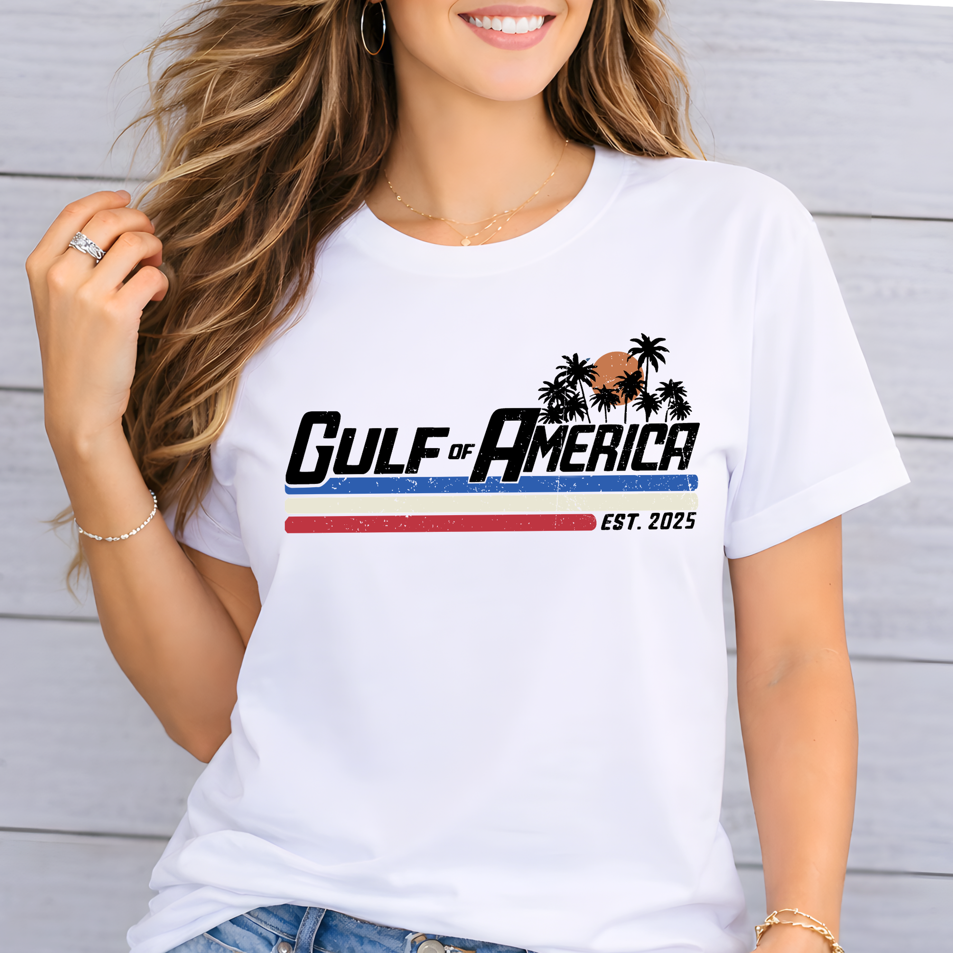 gulf of america est 2025 t-shirt vintage beach graphic unisex white shirt