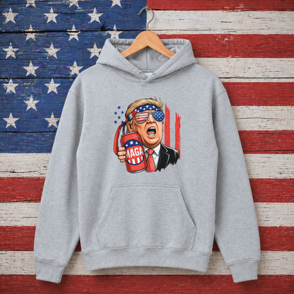 Funny USA beer graphic hoodie sports gray patriotic flag background