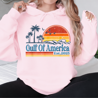 gulf of america est 2025 pink hoodie vintage beach sunset design
