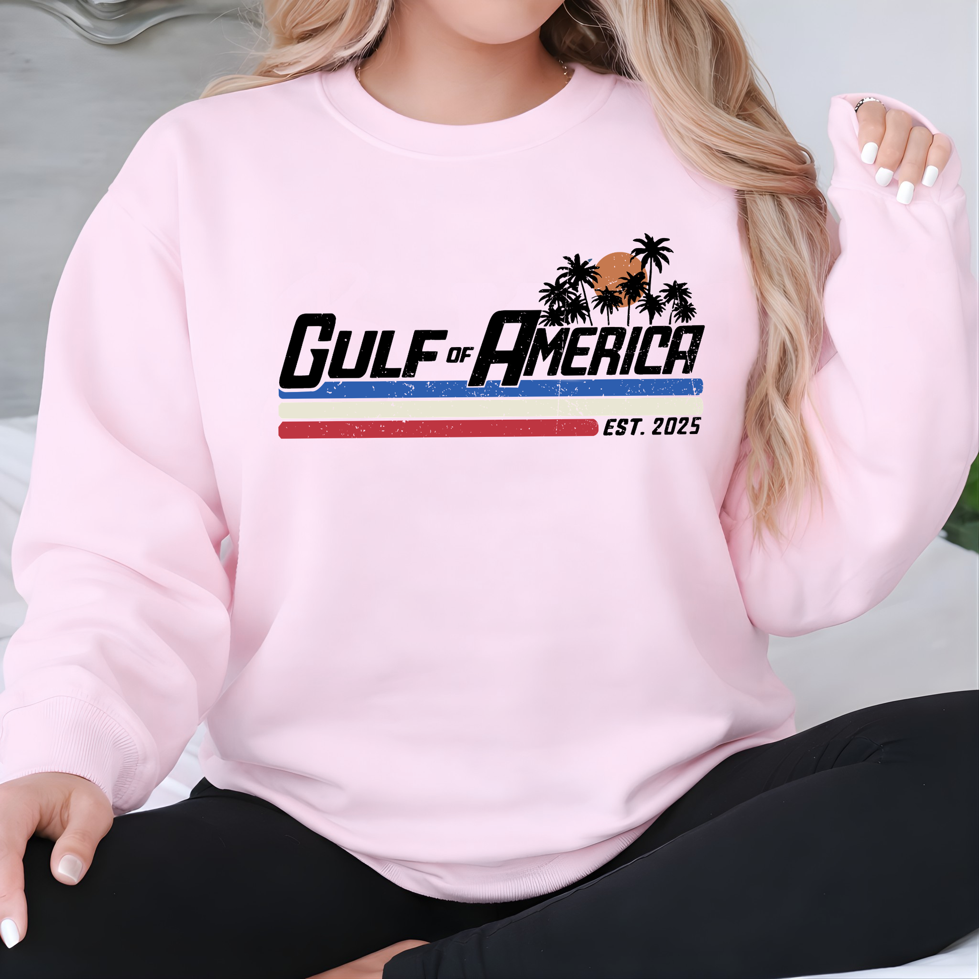 gulf of america est 2025 pink sweatshirt retro beach design