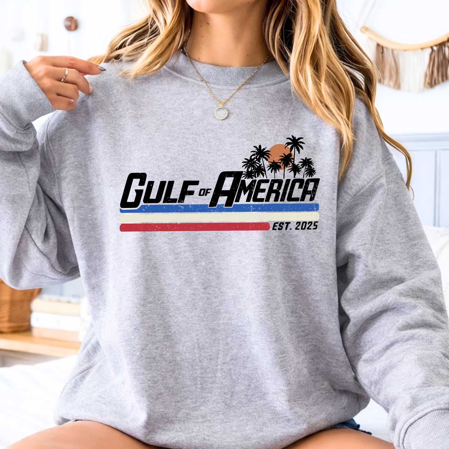 gulf of america est 2025 gray sweatshirt vintage coastal graphic