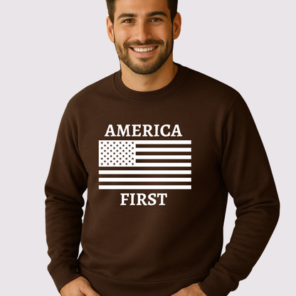 Men's America First Patriotic Sweatshirt – USA Flag Crewneck