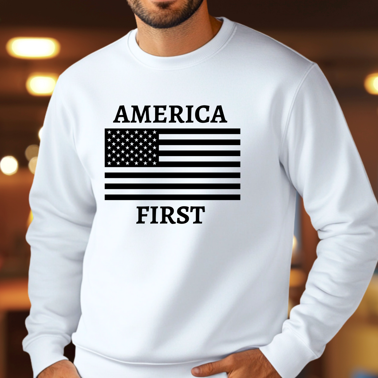 Men's America First Patriotic Sweatshirt – USA Flag Crewneck
