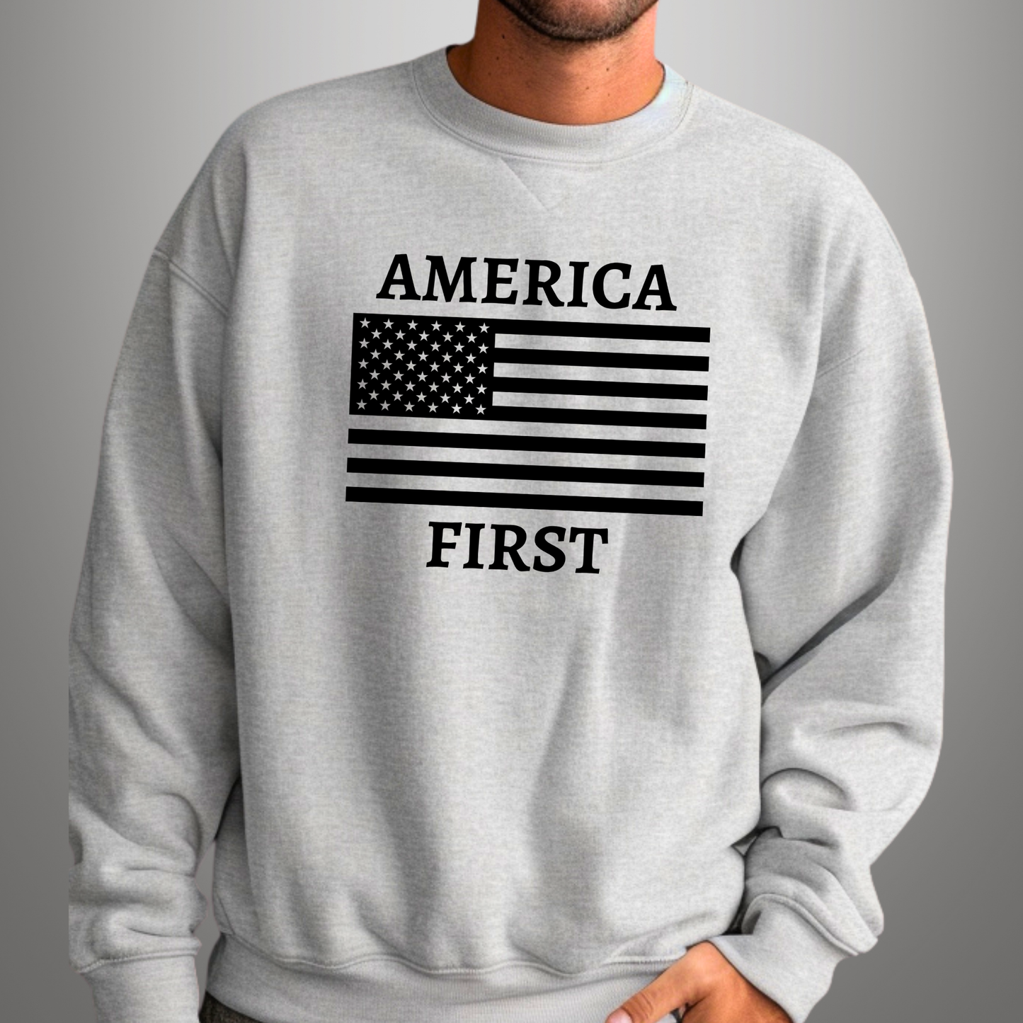 Men's America First Patriotic Sweatshirt – USA Flag Crewneck