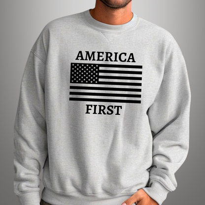 Men's America First Patriotic Sweatshirt – USA Flag Crewneck
