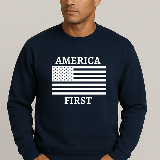 Men's America First Patriotic Sweatshirt – USA Flag Crewneck