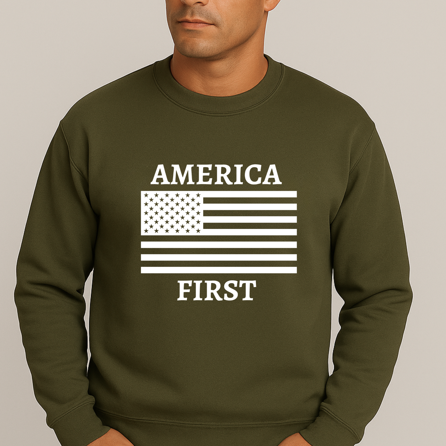 Men's America First Patriotic Sweatshirt – USA Flag Crewneck