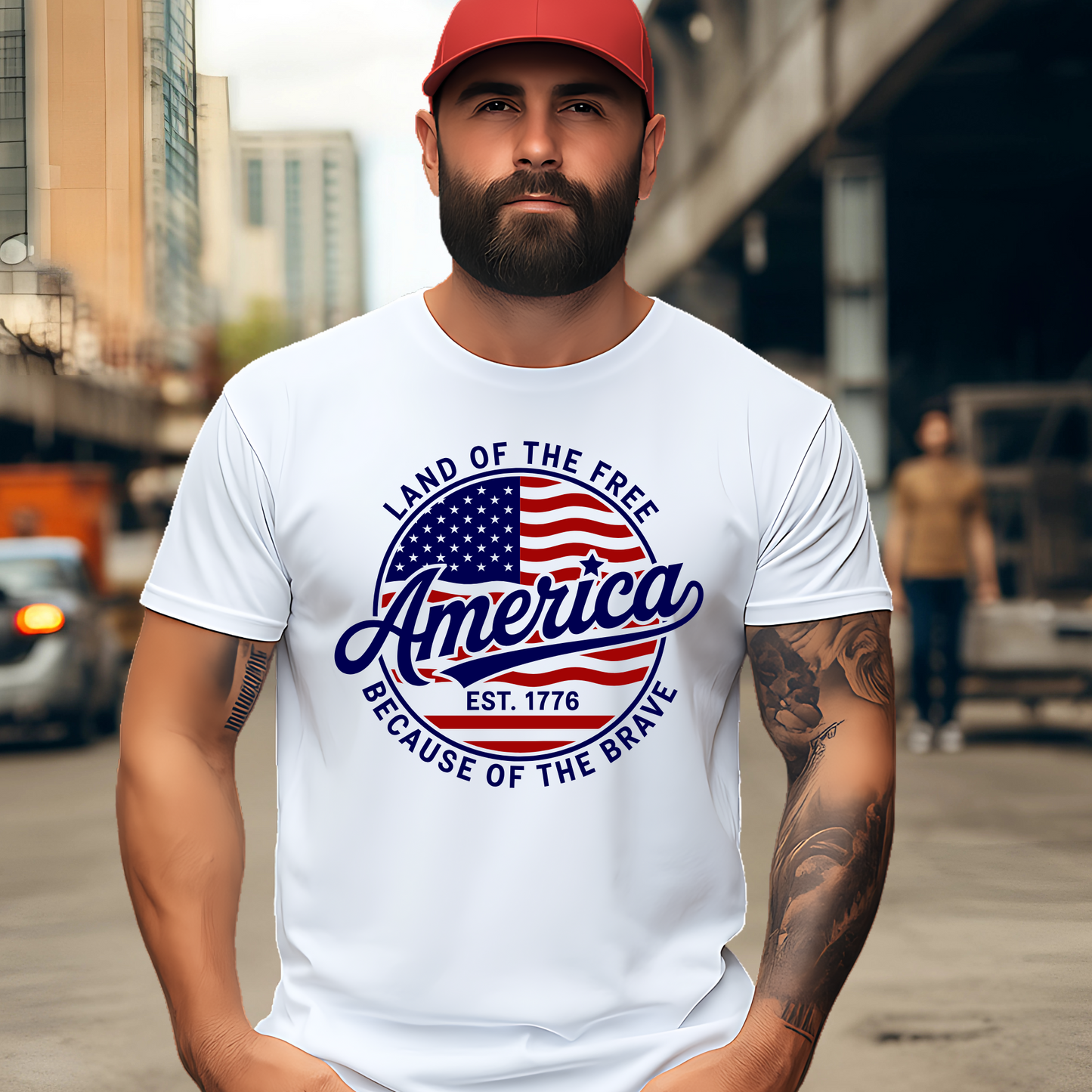 America 1776 Shirt – Land of the Free Because of the Brave – Men’s Patriotic T-Shirt