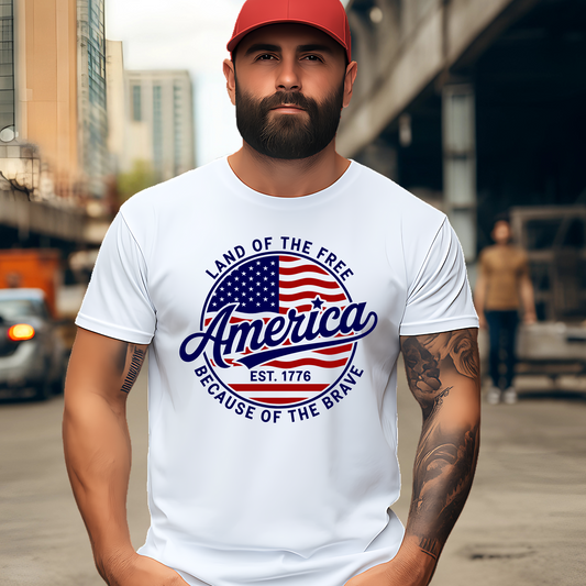 America 1776 Shirt – Land of the Free Because of the Brave – Men’s Patriotic T-Shirt
