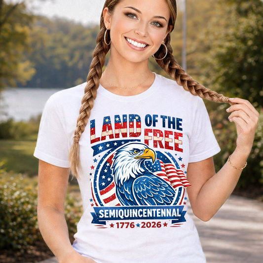 America 250 patriotic t-shirt land of the free eagle graphic white shirt womens unisex 1776 2026 shirt