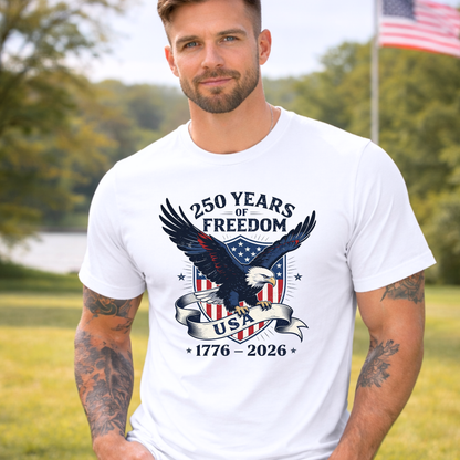 White T-Shirt: America 250 patriotic eagle t-shirt in white – 1776–2026 unisex tee