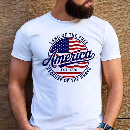 America 1776 Shirt – Land of the Free Because of the Brave – Men’s Patriotic T-Shirt