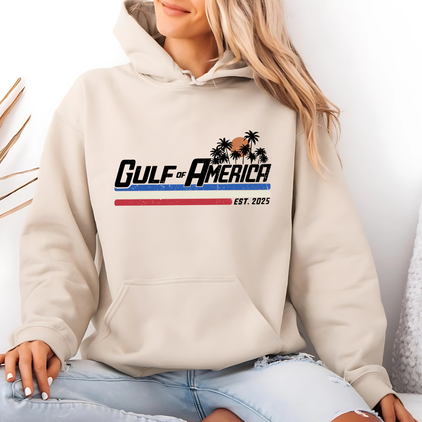 gulf of america est 2025 sand hoodie vintage coastal graphic