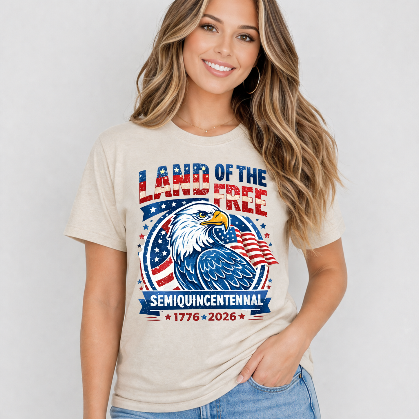 womens patriotic shirt america 250 eagle graphic neutral beige tee casual everyday outfit