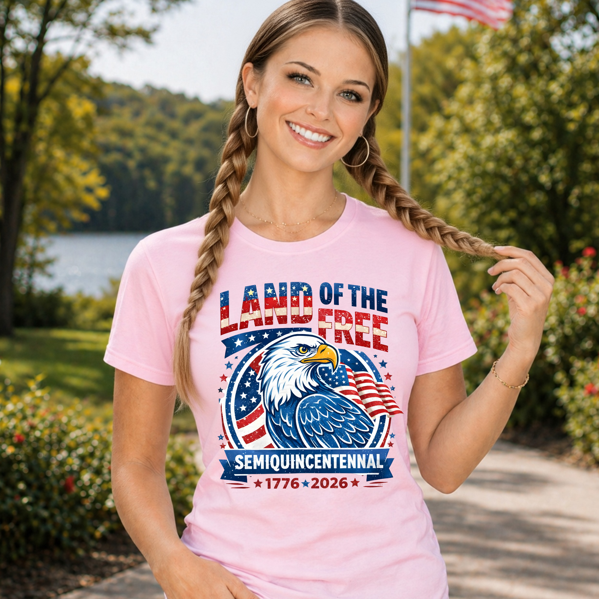 america 250 patriotic shirt womens light pink graphic tee land of the free eagle design summer outfit