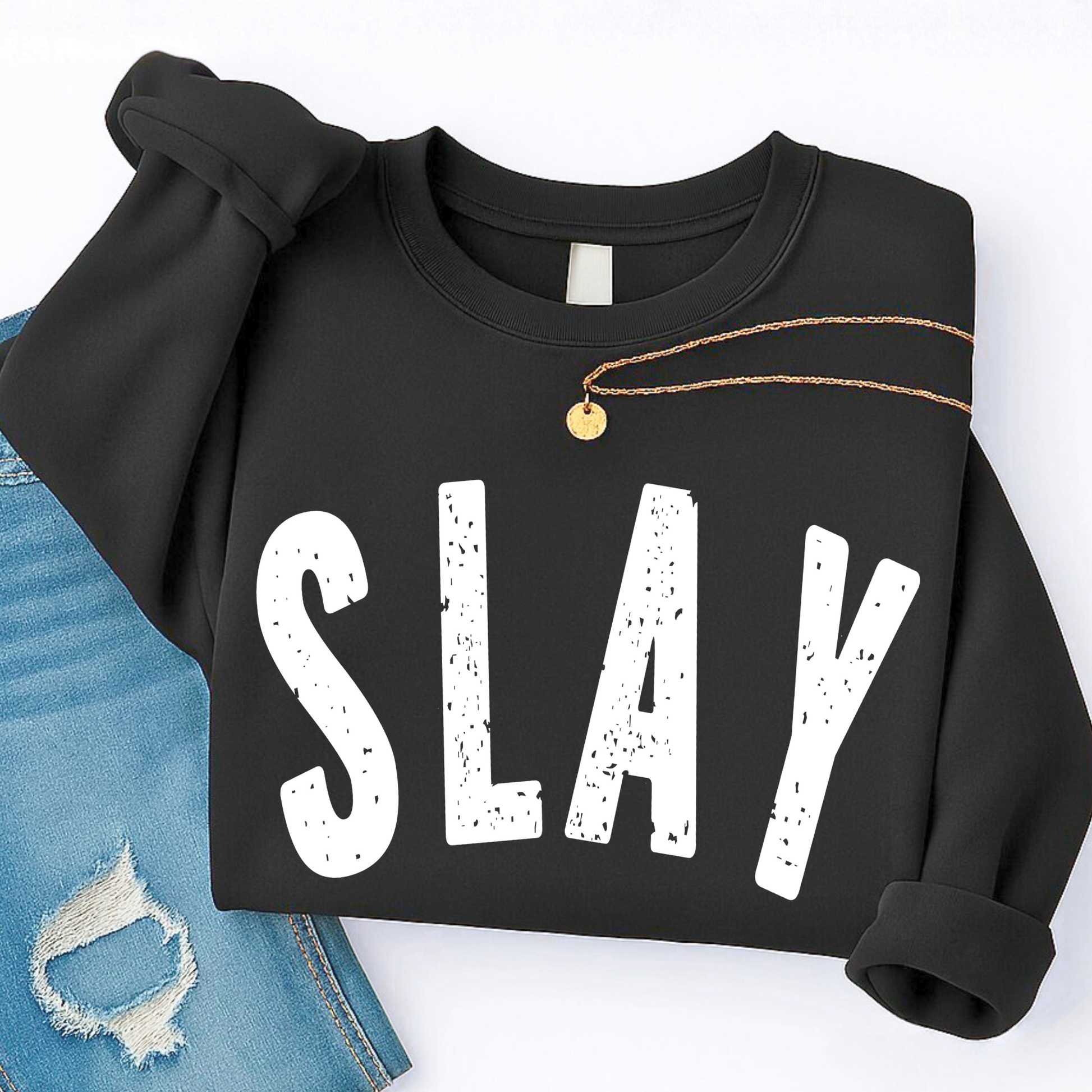Slay graphic shirt flat lay with accessories