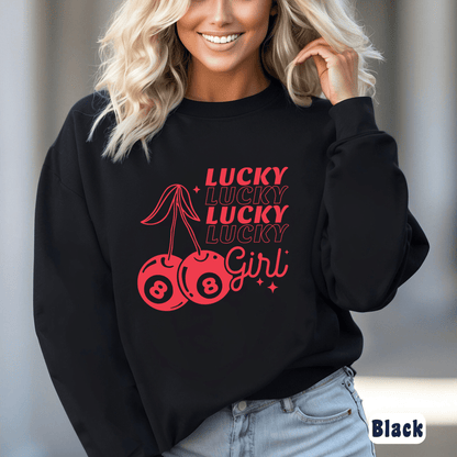 Lucky Girl Sweatshirt - The Right Side PrintsLucky Girl Sweatshirtwomen's long sleeve sweatshirtBlackSmall